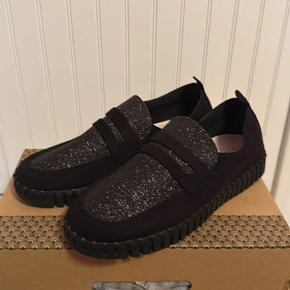 Ilse Jacobsen Black Tulip Slip-On Shoes with Glitter Detail- NIB
